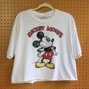 Disney Mickey Mouse Crop Tee w/ Rolled Edge 100% Cotton New With Tag - Size L